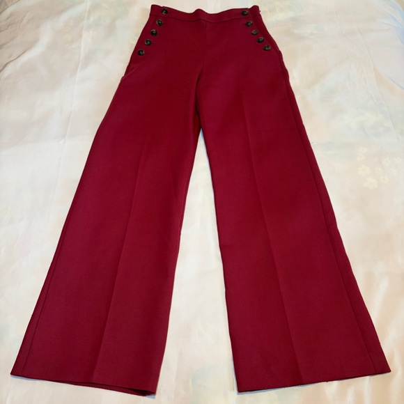 Sezane- Marino Trousers Burgundy High Waisted Pants Size FR 38/ US Medium - Picture 3 of 10